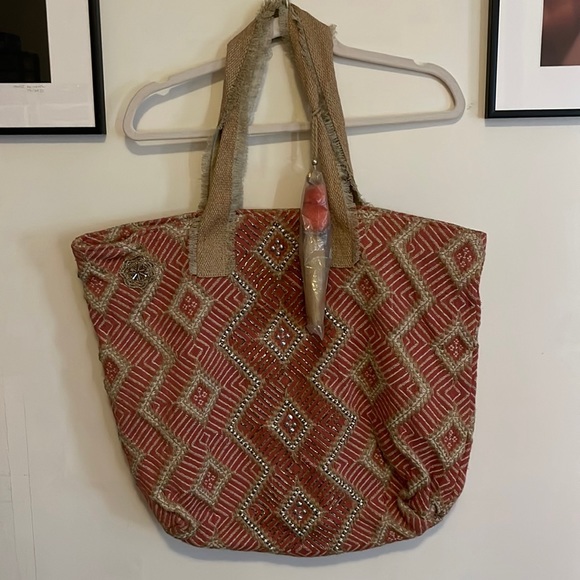 America & Beyond Handbags - America & Beyond Beautiful Beaded Boho Tote Bag w/ Tassel